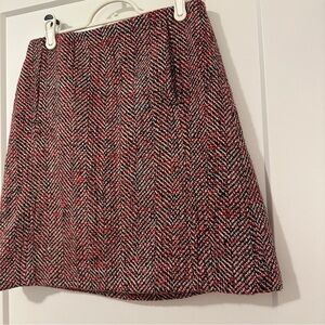 Loft Ann Taylor Black Red White Herringbone Wool Blend Skirt Size 2 Women’s